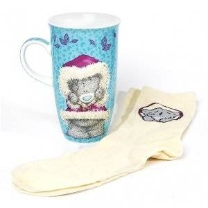 Подарочный набор Me to you, чашка для латте и носочки, "Мишка в шубке"