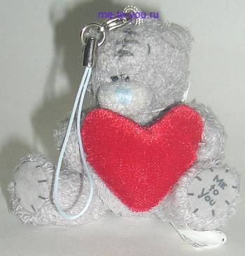 Плюшевый брелок для мобильного "Мишка с сердечком", размер медвежонка 5 см.