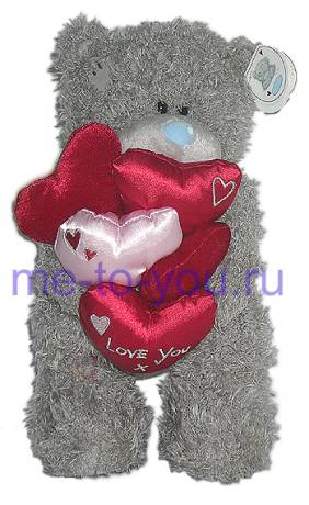 Мишка Metoyou с букетом сердец "Я тебя люблю", стоящий, размер 23 см.