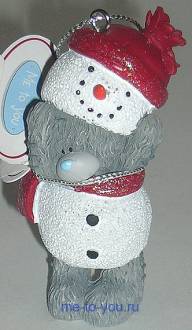 Елочная игрушка "Мишка в костюме снеговика", размер 5 см.