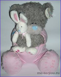 Мишка с кроликом в розовых штанишках, размер 30 см.