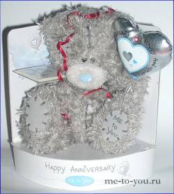 Мишка с шариком "Happy anniversary", размер 15 см.