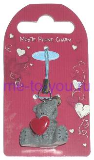 Пластиковый брелок для мобильного телефона "Медвежонок сидящий с сердцем"