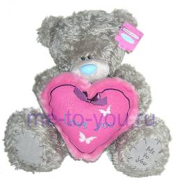 Длинношерстный мишка Тедди Me to you с сердцем с меховой оторочкой "Люблю тебя", размер 41 см.