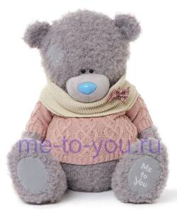 Медвежонок Тедди с новой шерсткой в вязаном свитере, размер 60 см.