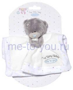 Плюшевый мишка Me To You Tiny Tatty Teddy Baby с белым одеяльцем, для комфортного сна, размер 8 см.