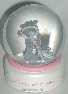 Снежный шар "Мишка с ключом 21 год", диаметр 65 мм.