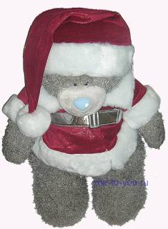 Мишка в костюме Санта Клауса, стоящий, размер 68 см.