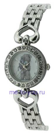 Часы молодежные Me to you "Тедди с котенком", металлический браслет, белая серия, диаметр циферблата 1,8 см, рабочая поверхность ремешка (масксимальный обхват руки) 19 см, ширина ремешка 1 см.