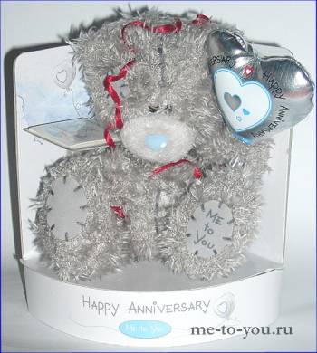 Мишка с шариком "Happy anniversary", размер 15 см.