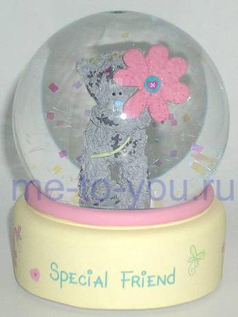 Снежный шар "Мишка с цветочком", диаметр 65 мм.