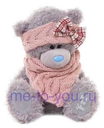 Медвежонок Тедди с новой шерсткой, в шарфике-повязке, размер 20 см.
