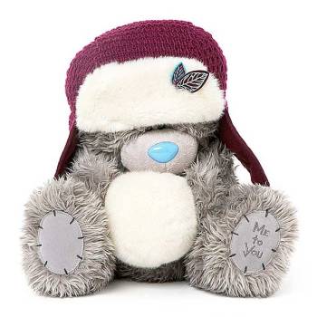 Длинношерстный мишка Me to you в шапке-ушанке со снежком в лапках, размер 30 см.