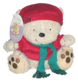 Медвежонок Роли в красном свитере и шапочке,в зеленом шарфе, размер 15 см.
