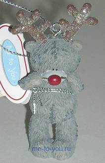 Елочная игрушка "Мишка в клоунском носе с оленьими рогами"