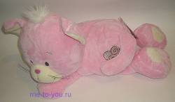 Плюшевая влюбленная кошечка, розовая, лежащая, размер 40см.