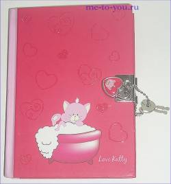Записная книжка с замочком "Кошечка в ванне", красная, формат А6