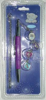 Набор "Шариковая ручка, браслет и брелоки" Me to you, сиреневый, длина браслета 15 см.