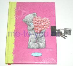 Записная книжка Me to you, "Мишка с букетом-сердцем", с замочком и ключиками.