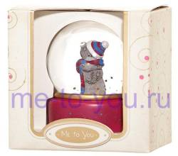 Снежный шар Me to you "Мишка в полосатой шапке и шарфике" , диаметр 65 мм.