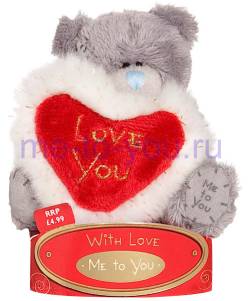 Длинношерстный мишка Тедди Me to you с большим плюшевым сердцем с меховой оторочкой, размер 7,5 см.