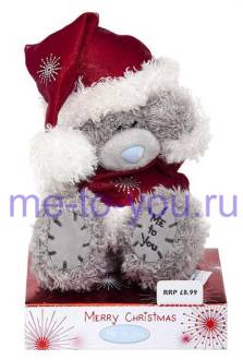 Мишка в костюме Санта Клауса, размер 15 см.