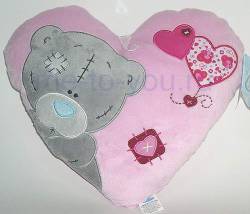 Подушка Me to you плюшевая "Мишка и сердечки", в форме сердца, розовая, размер 30x30х7 см.