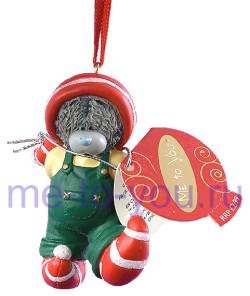 Елочная игрушка "Мишка в костюме гнома", размер 6 см.