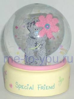 Снежный шар "Мишка с цветочком", диаметр 65 мм.