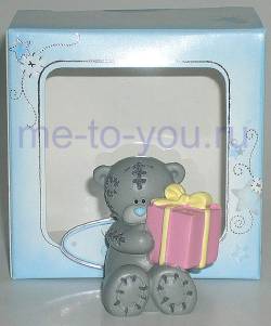 Мини фигурка мишки Тедди "Нарядный подарок", высота фигурки 3,5 см.