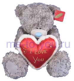 Длинношерстный медвежонок Тедди Me to you с атласным сердцем, украшенным меховой оторочкой, размер 40 см.