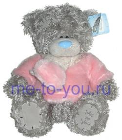 Длинношерстный мишка Тедди Me to you в розовой меховой курточке с шарфиком, размер 30 см.