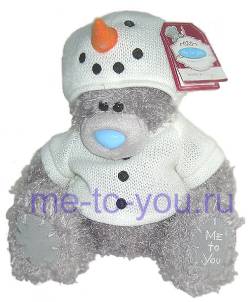 Медвежонок Тедди с новой шерсткой, в костюме снеговика, размер 20 см.