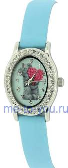 Часы молодежные Me to you "Тедди с сердцем из роз", голубой ремешок, примерный размер циферблата 1,9х2,2 см, рабочая поверхность ремешка (масксимальный обхват руки) 19 см, ширина ремешка 0,9 см.