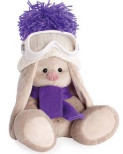 Плюшевый зайка "Зайка Ми" в шапочке и очках лыжника, сидящий, размер 23 см*.