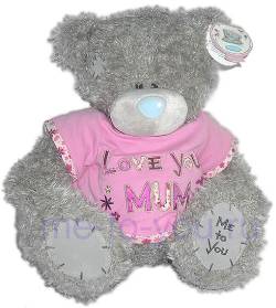 Медвежонок в розовой майке "Люблю тебя, мама", размер 30 см.