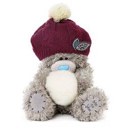 Длинношерстный мишка Тедди Me to you в вязаной шапочке со снежком в лапках, размер 23 см.