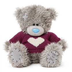 Длинношерстный мишка Тедди Me to you в вязаном свитере с сердечком, размер 20 см.