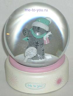 Снежный шар "Мишка в шапке, шарфике и снегоступах", диаметр 65 мм.