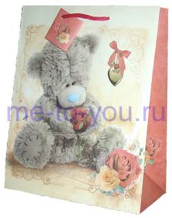 Пакет подарочный Me to you "Мишка Тедди с розой", большой, фотофиниш, размер 26х32,4х12,7 см.